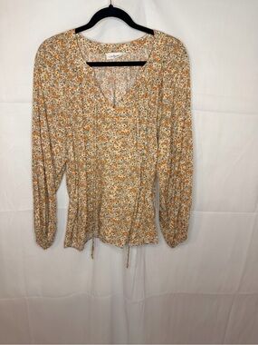 Carly Jean Los Angeles Mustard Floral Long-Sleeve Peasant Top